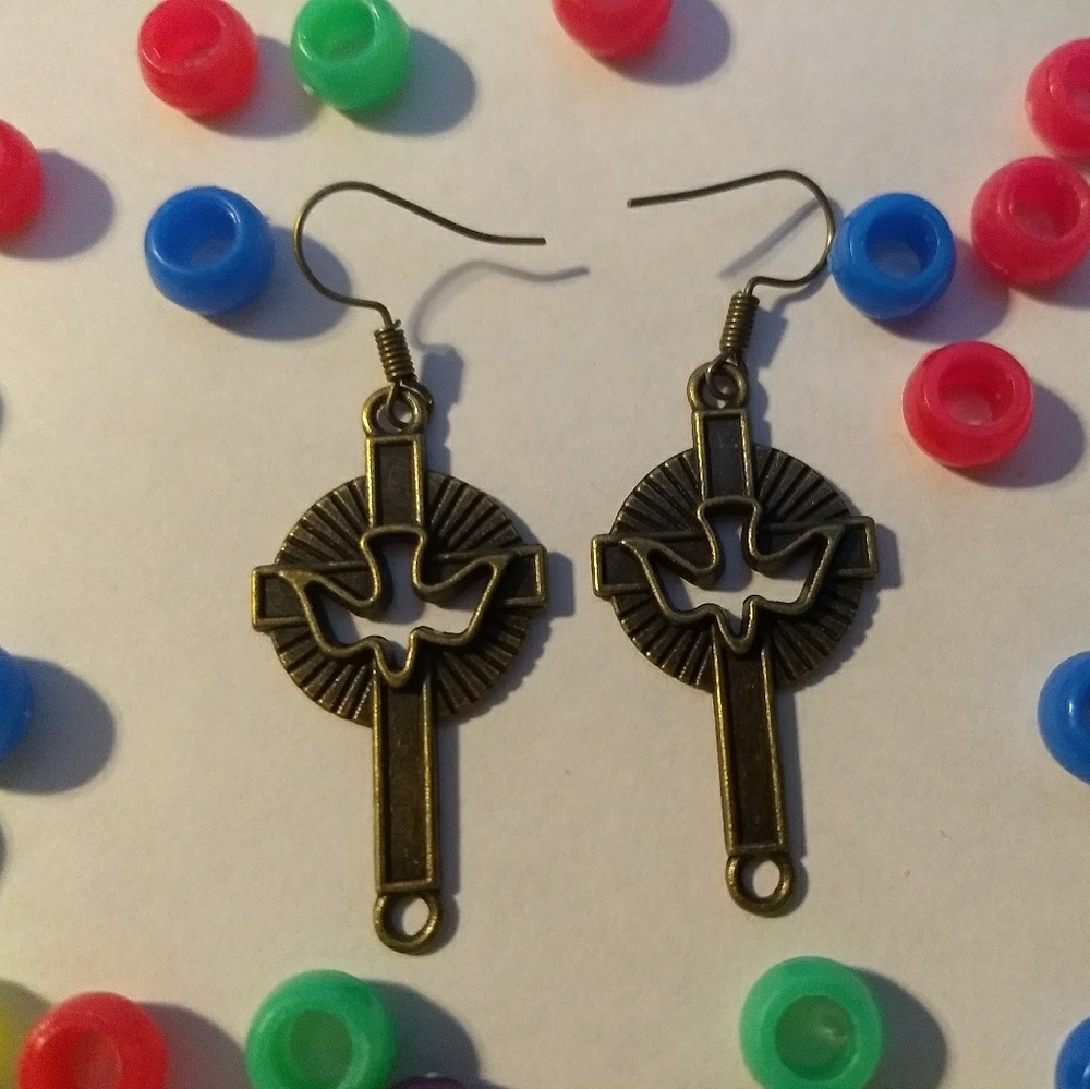 CROSS W/ DOVE EARRINGS - religious jewelry fashion